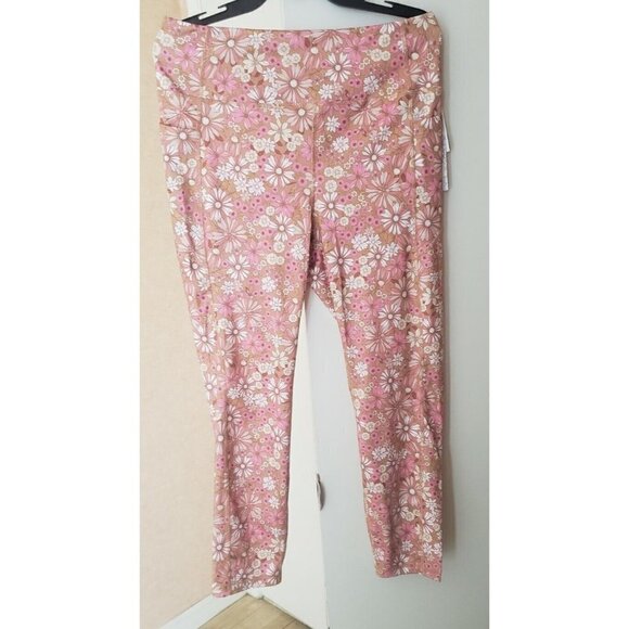 NWT  $84 KENSIE PERFORMANCE CARAMEL VINTAGE FLORAL POCKET LEGGING SZ 1X - Picture 1 of 6